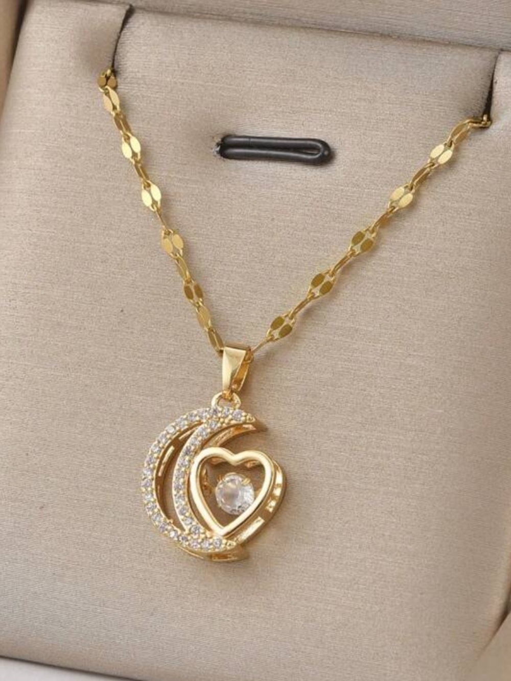 Yellow Gold Heart & Crescent Pendant Necklace